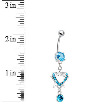 Aqua Gem Falling Star Heart Drop Belly Ring