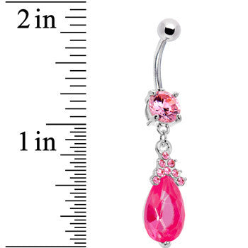 Pink Gem Princess Teardrop Belly Ring