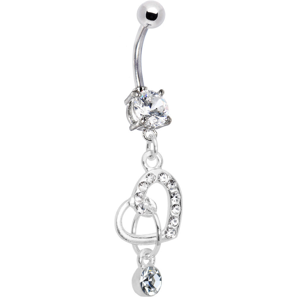 Crystalline Gem Charming Heart Dangle Belly Ring