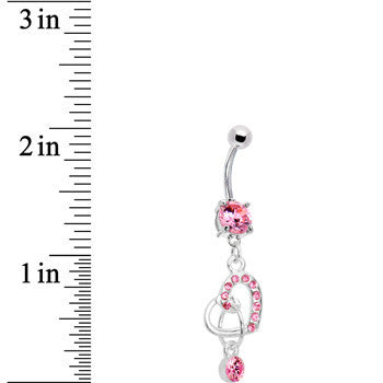 Pink Gem Charming Heart Dangle Belly Ring