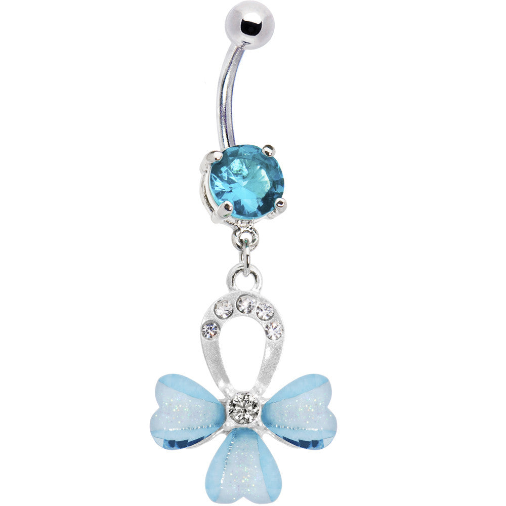 Aqua Gem Horseshoe Heart Flower Belly Ring