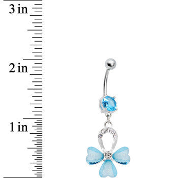 Aqua Gem Horseshoe Heart Flower Belly Ring