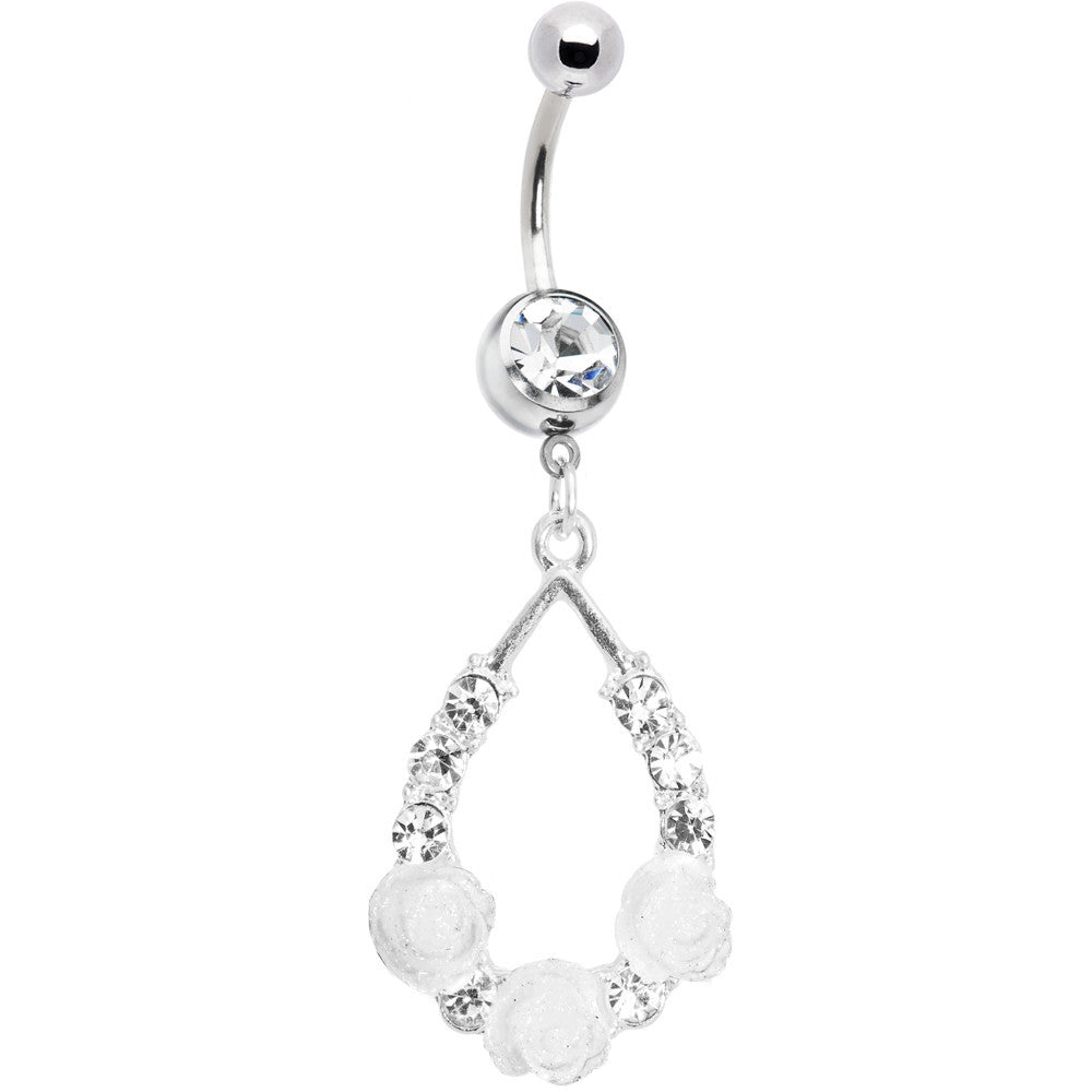 Clear Gem Elegant Blossoms Flower Dangle Belly Ring