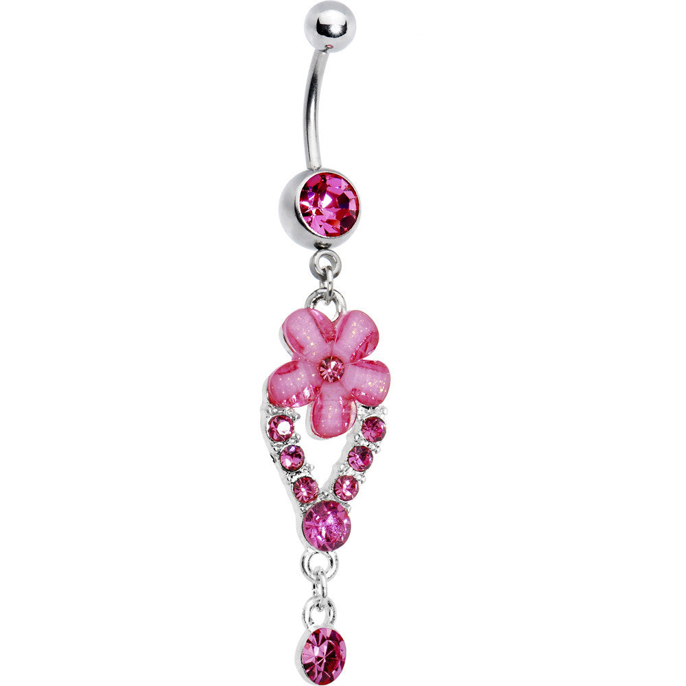 Pink Gem Springtime Flower Belly Ring