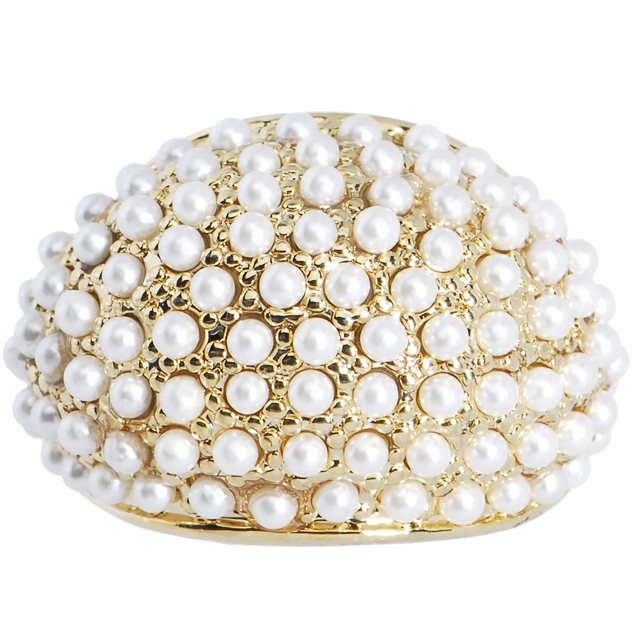 Size 7.5 -Goldtone Faux Pearl Princess Ring