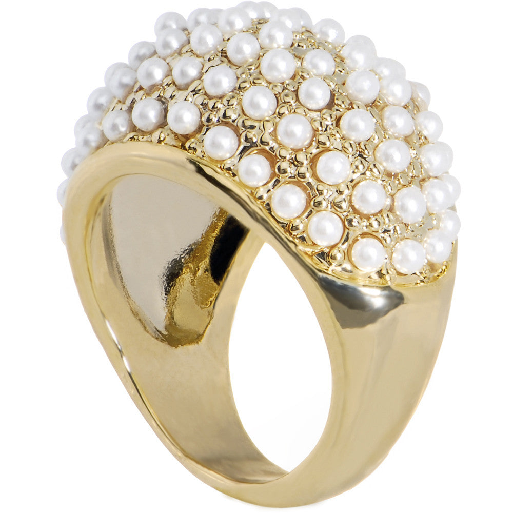 Size 7.5 -Goldtone Faux Pearl Princess Ring