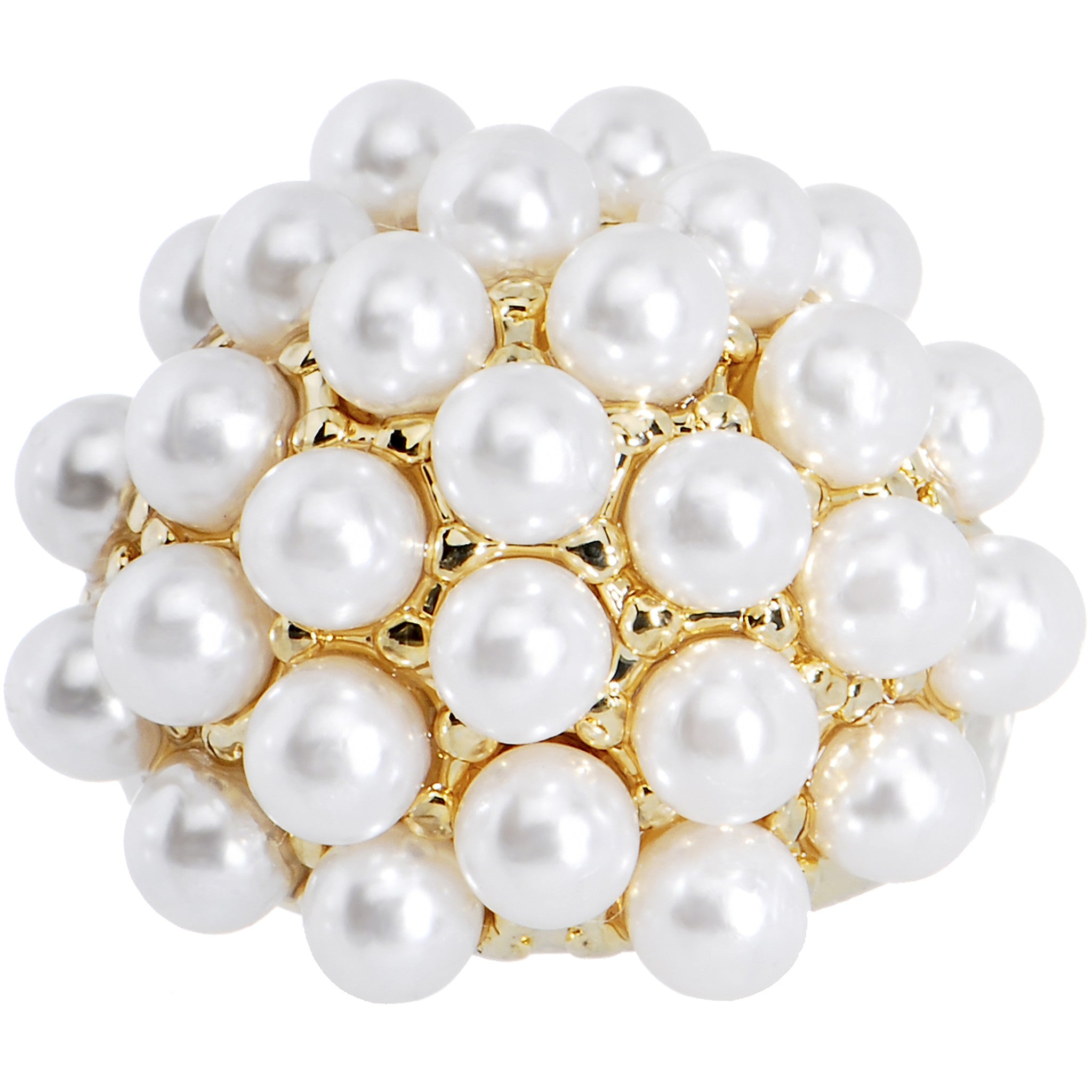 Size 6 -Goldtone Faux Pearl Cluster Ring