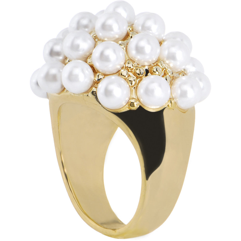 Size 6 -Goldtone Faux Pearl Cluster Ring