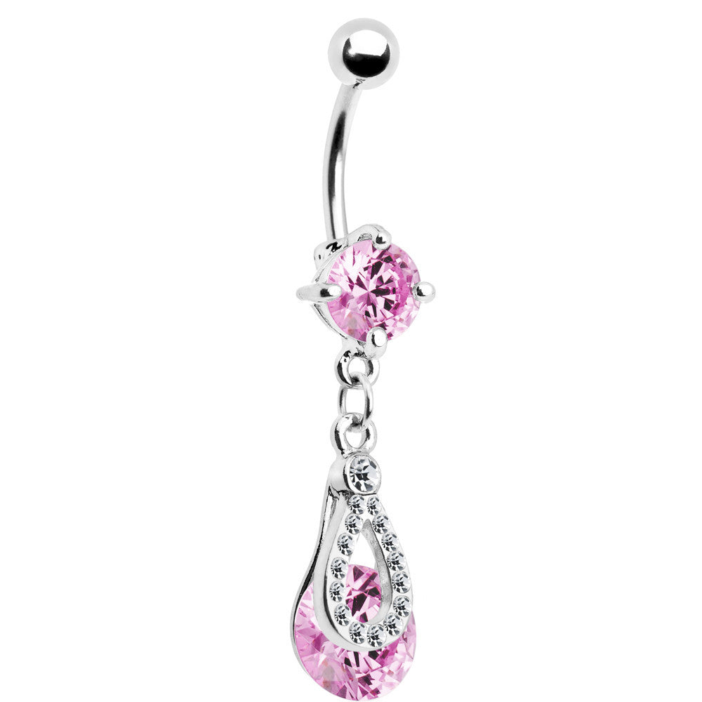 Pink Gem Elegant Drop Belly Ring