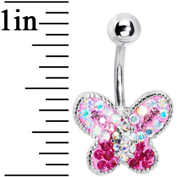 Pink Crystal Bedazzle Butterfly Belly Ring