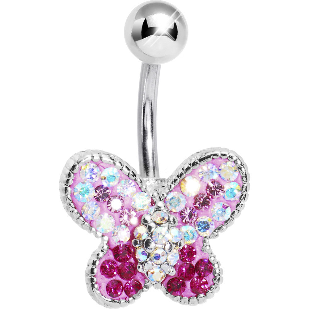 Pink Crystal Bedazzle Butterfly Belly Ring