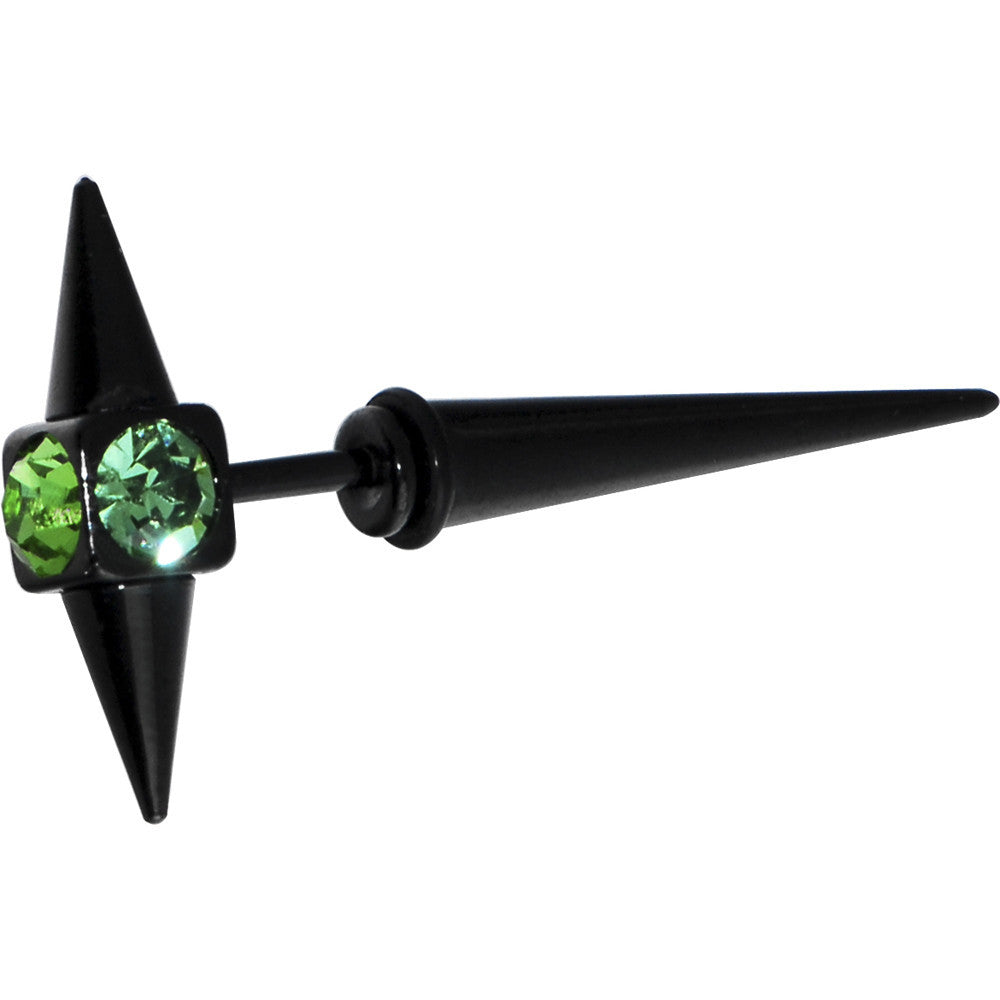 Black Acrylic Green Gem Spike Fake Taper Ear Plug