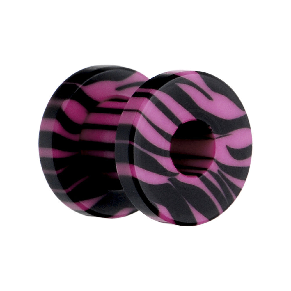 2 Gauge Pink and Black Zebra Striped Acrylic Threaded Tunnel