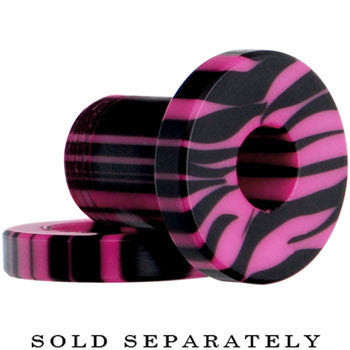 2 Gauge Pink and Black Zebra Striped Acrylic Threaded Tunnel