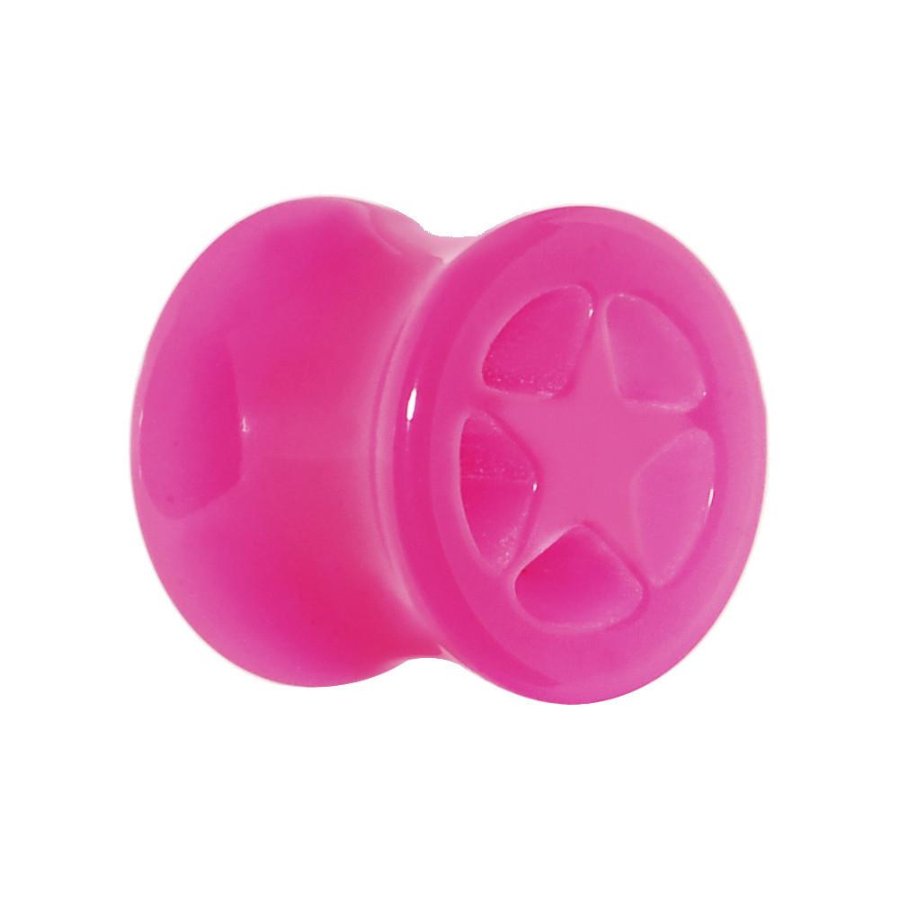 Acrylic Neon Pink Star Tunnel Plug 2 Gauge to 20mm