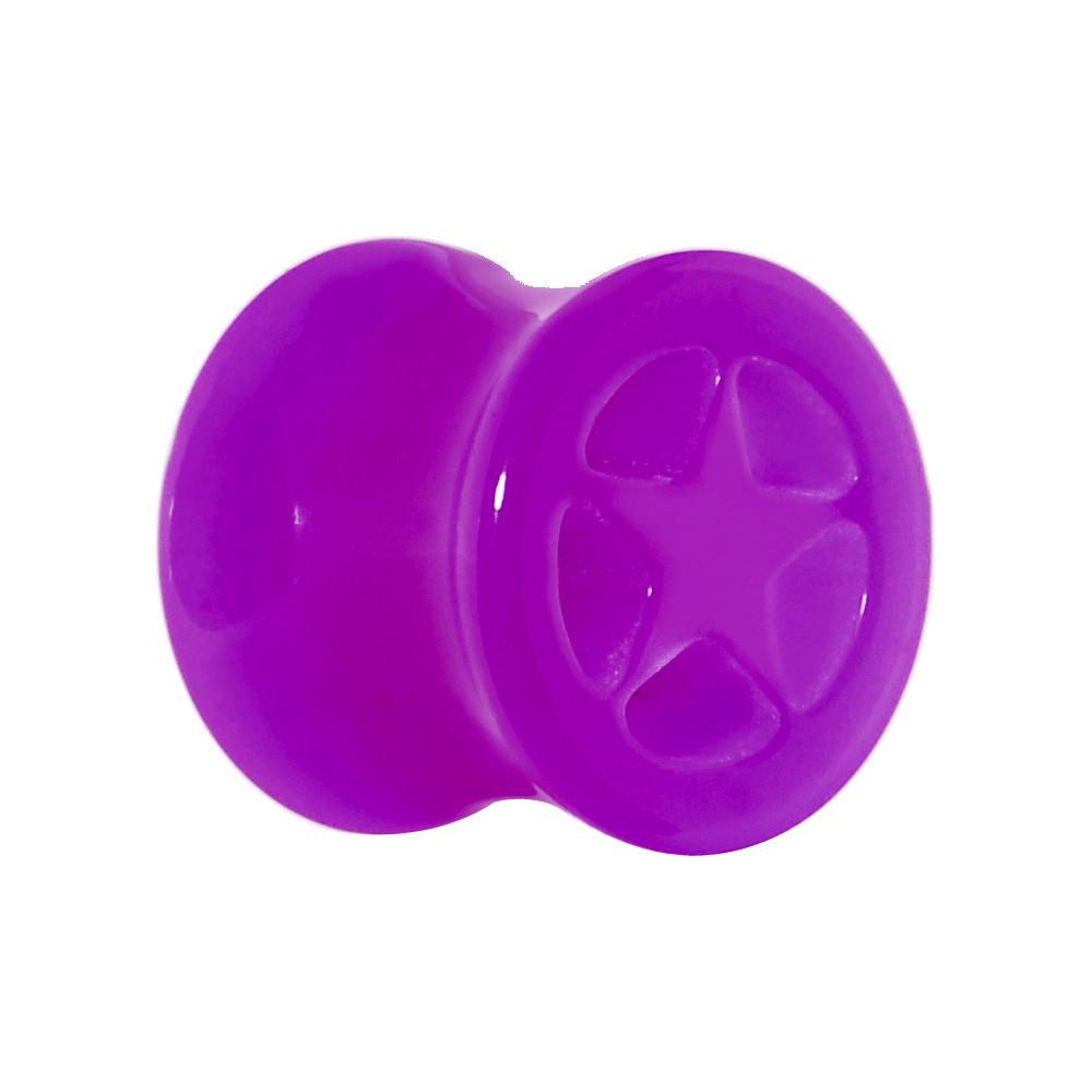 Acrylic Neon Purple Star Tunnel Plug 2 Gauge to 20mm