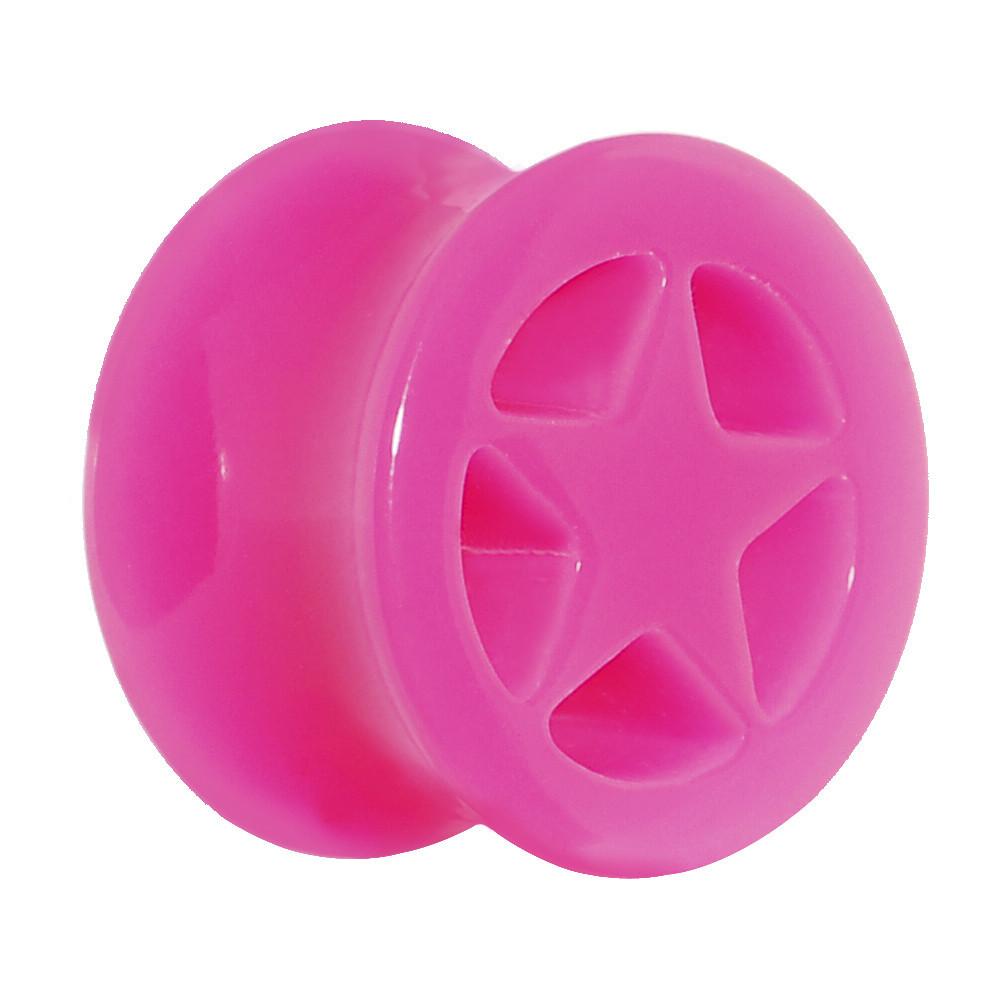 Acrylic Neon Pink Star Tunnel Plug 2 Gauge to 20mm