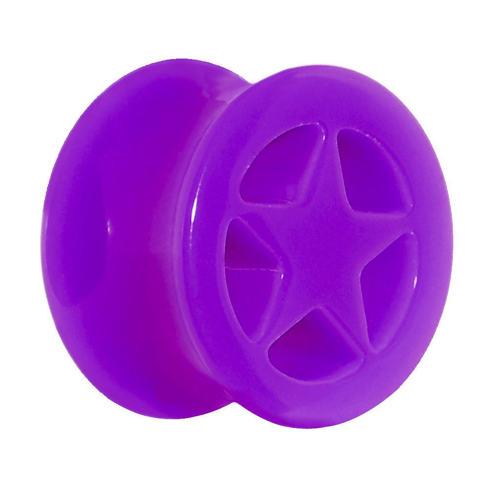 Acrylic Neon Purple Star Tunnel Plug 2 Gauge to 20mm