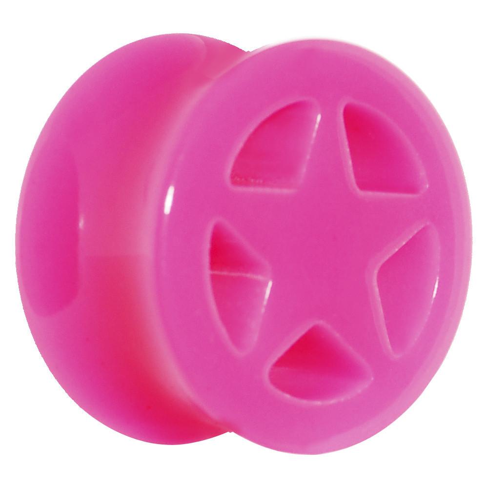 Acrylic Neon Pink Star Tunnel Plug 2 Gauge to 20mm