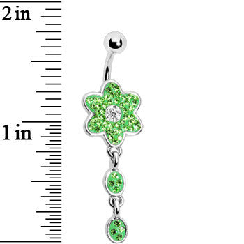 Peridot Green CZ Flower Drop Belly Ring