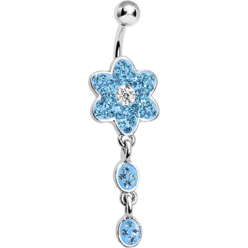 Aqua CZ Flower Drop Belly Ring