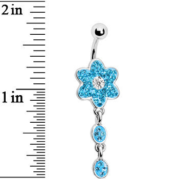 Aqua CZ Flower Drop Belly Ring