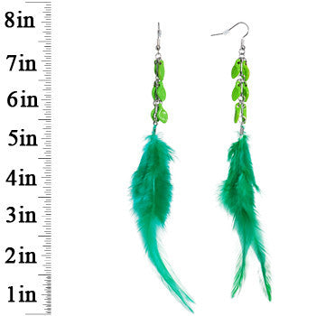 Green Leaf Goddess Feather Earrings