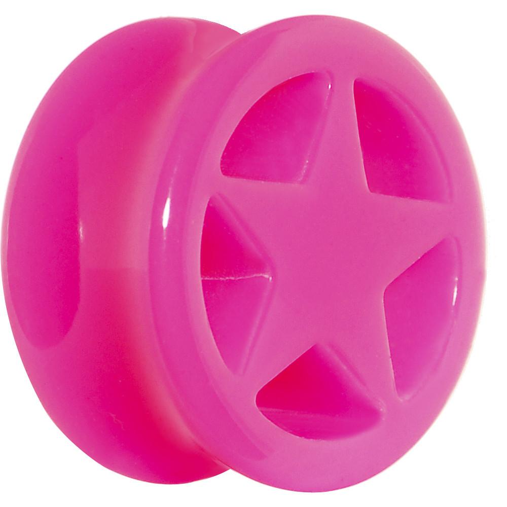 Acrylic Neon Pink Star Tunnel Plug 2 Gauge to 20mm