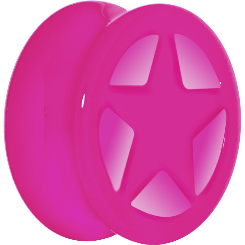 Acrylic Neon Pink Star Tunnel Plug 2 Gauge to 20mm