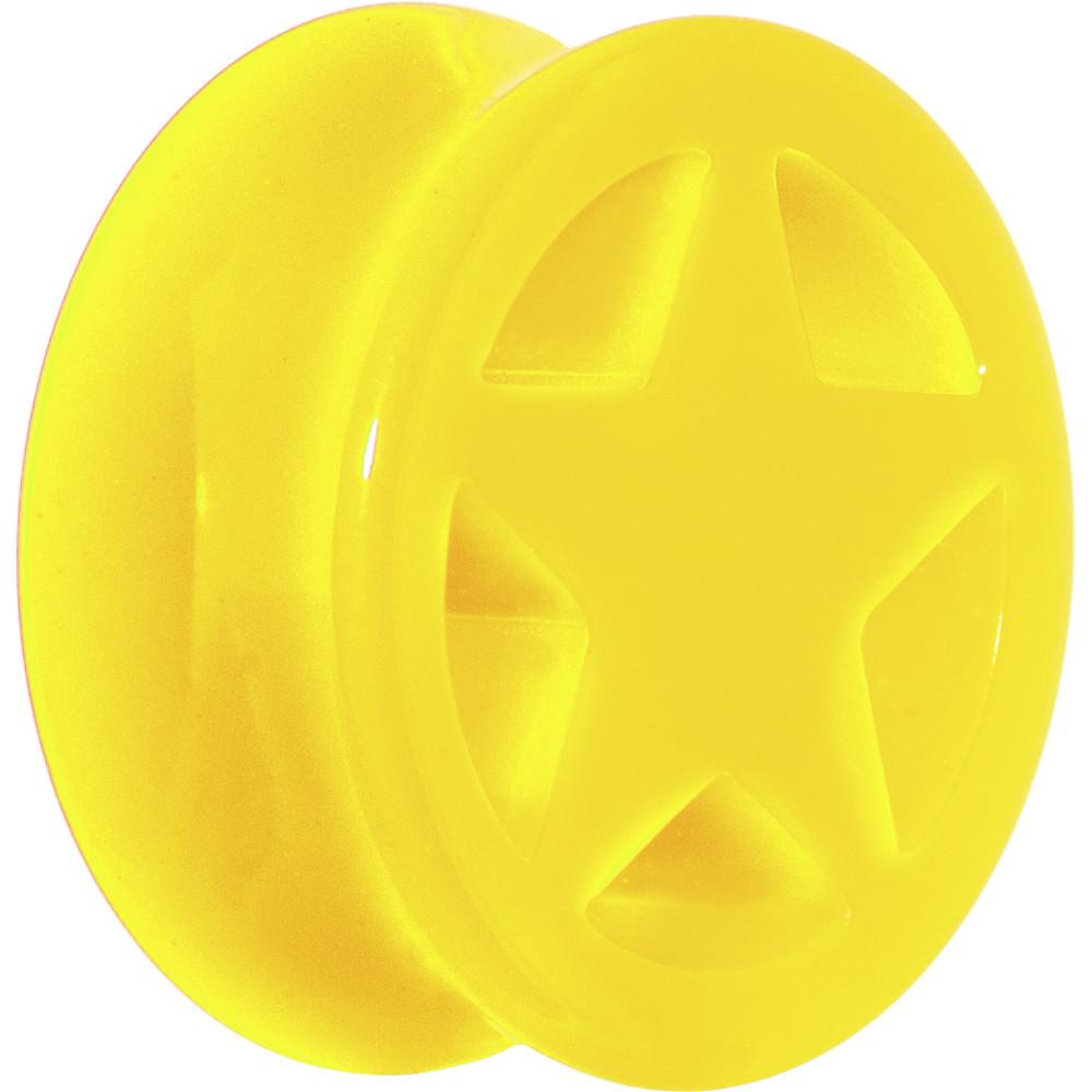 Acrylic Neon Yellow Star Tunnel Plug 2 Gauge to 20mm