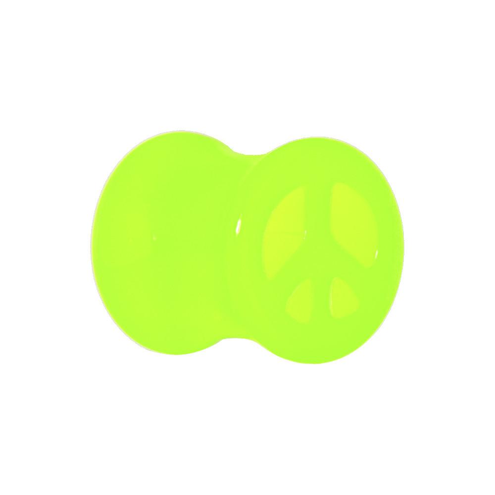 Acrylic Neon Green Peace Sign Tunnel Plug 2 Gauge to 20mm