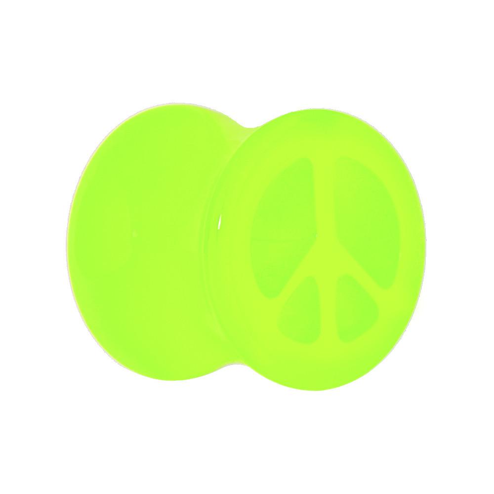 Acrylic Neon Green Peace Sign Tunnel Plug 2 Gauge to 20mm