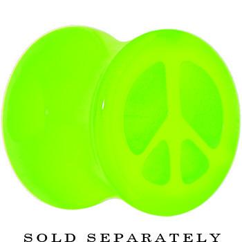 Acrylic Neon Green Peace Sign Tunnel Plug 2 Gauge to 20mm