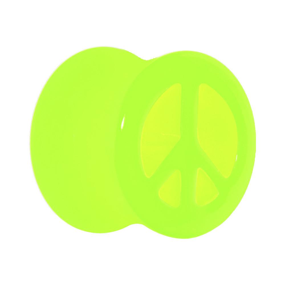 Acrylic Neon Green Peace Sign Tunnel Plug 2 Gauge to 20mm