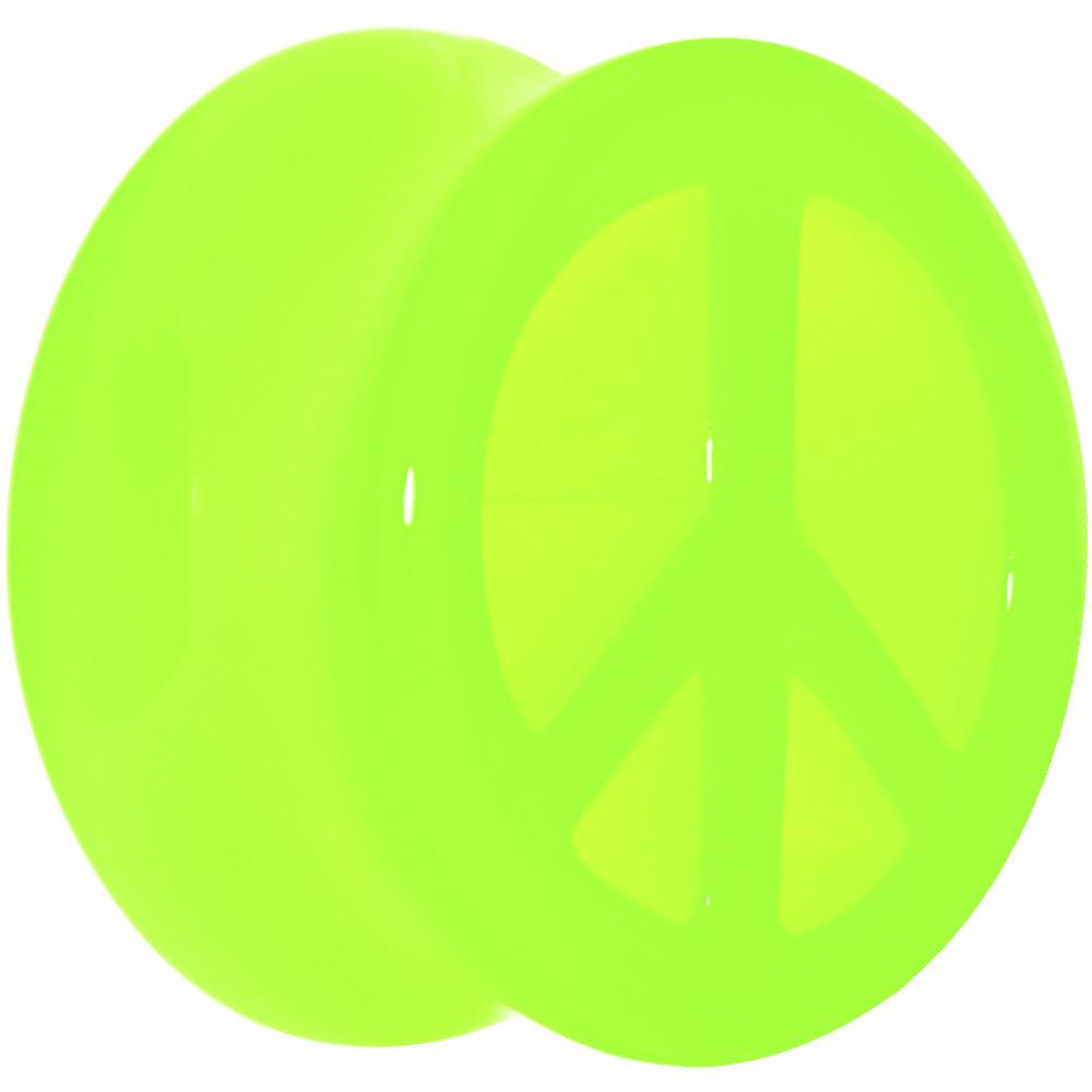 Acrylic Neon Green Peace Sign Tunnel Plug 2 Gauge to 20mm