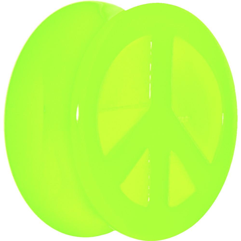 Acrylic Neon Green Peace Sign Tunnel Plug 2 Gauge to 20mm