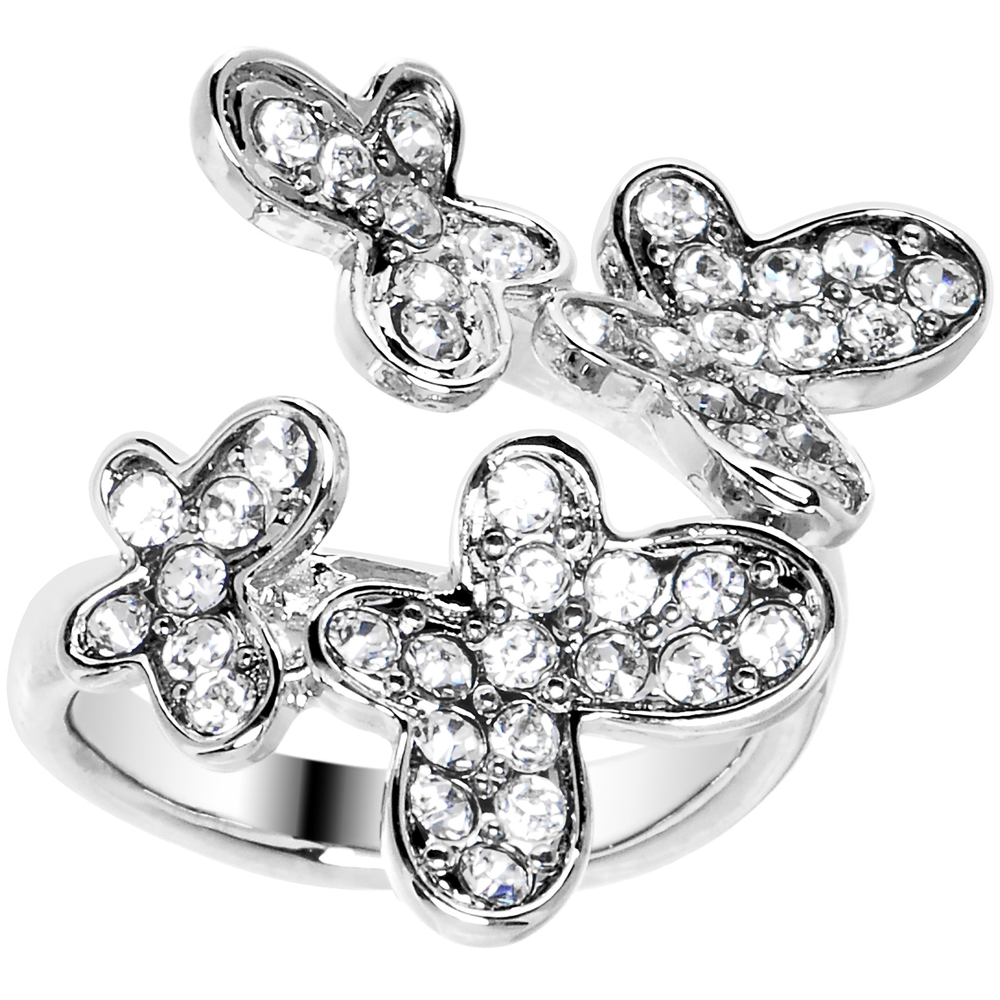 Clear Jeweled Cluster Butterfly Adjustable Ring