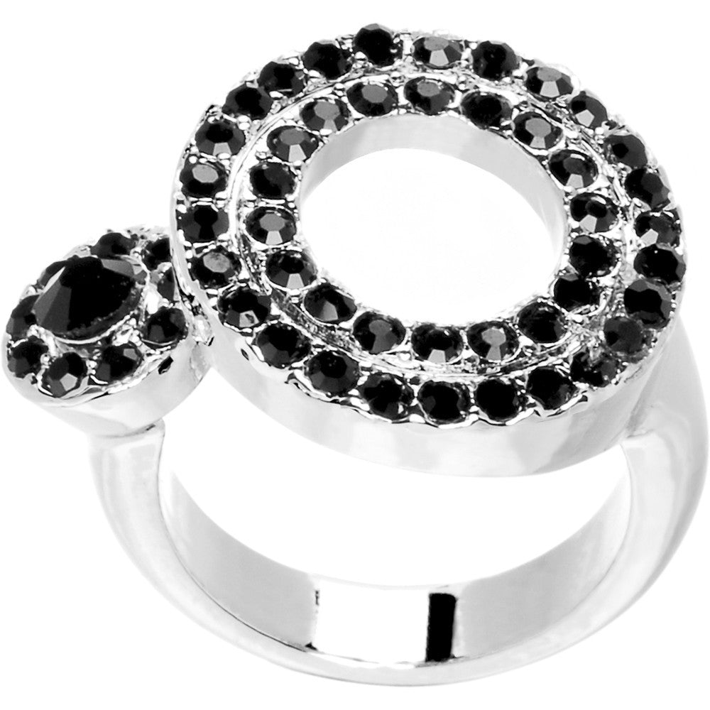 Black Jeweled Circular Adjustable Ring