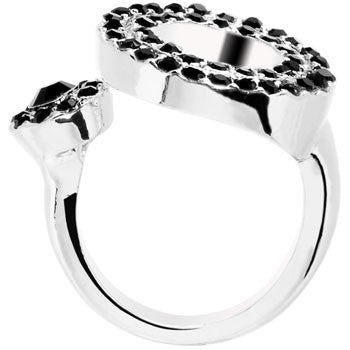 Black Jeweled Circular Adjustable Ring