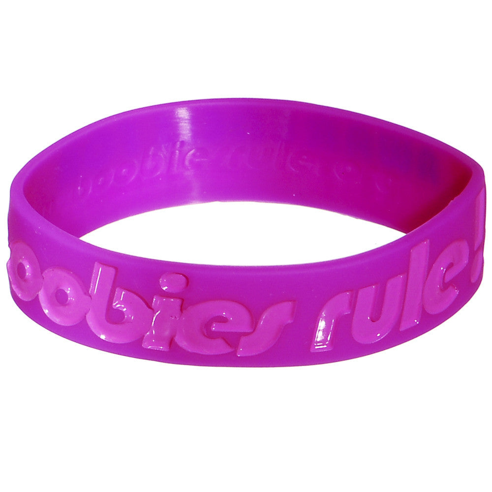 Purple Pink Black Boobies Rule Awareness for Breast Cancer Bracelet