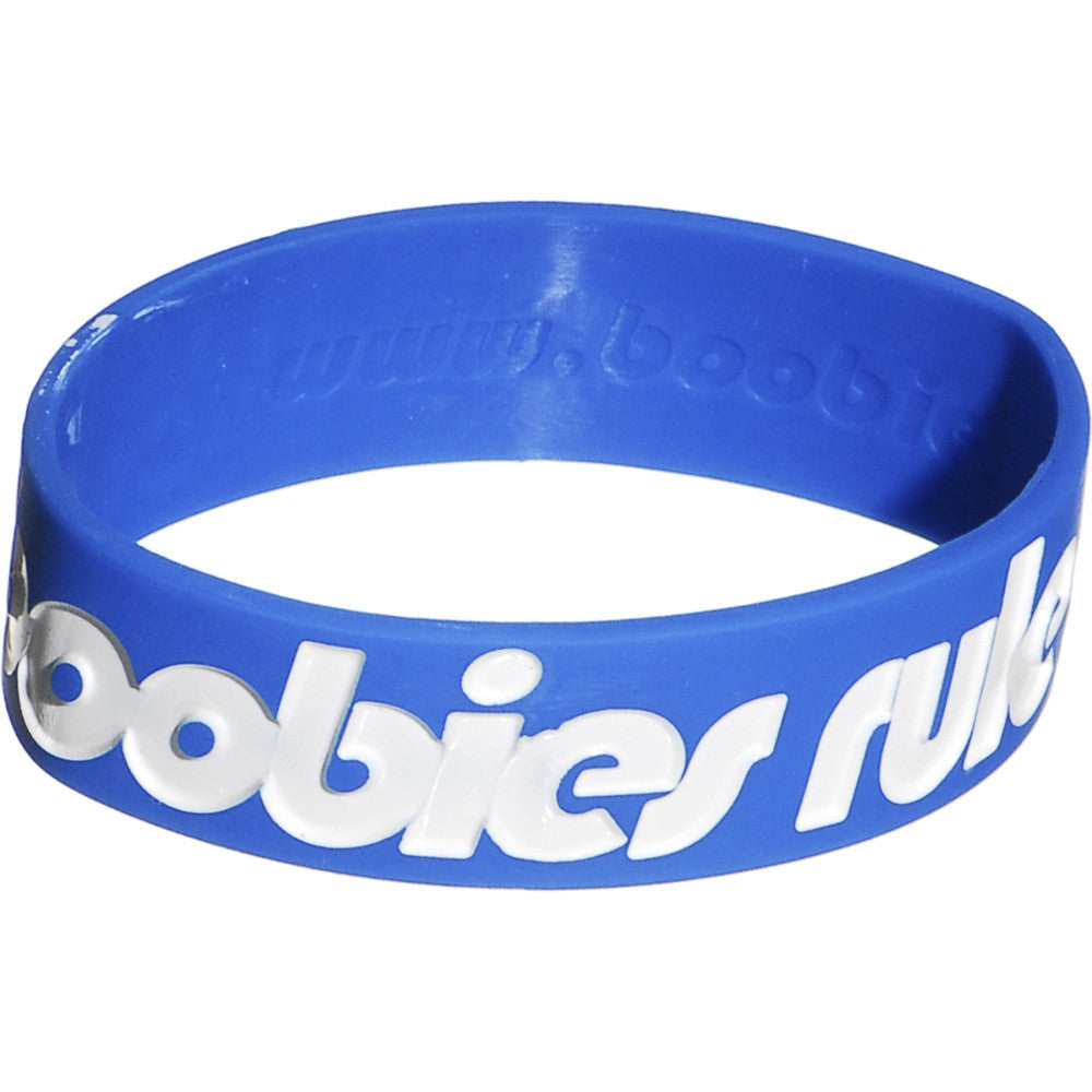 Bold Blue White Boobies Rule Awareness for Breast Cancer Bracelet