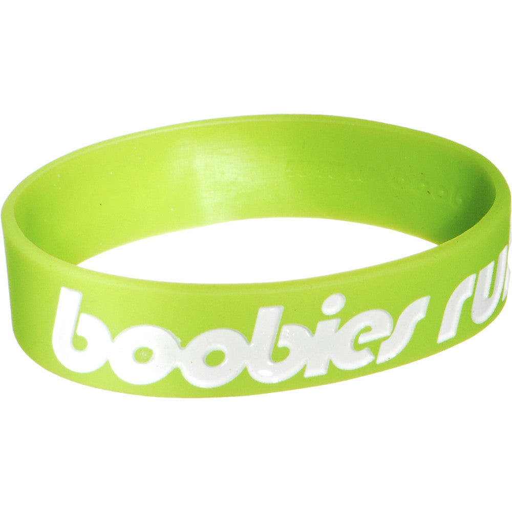 Lime Green White Boobies Rule Awareness for Breast Cancer Bracelet