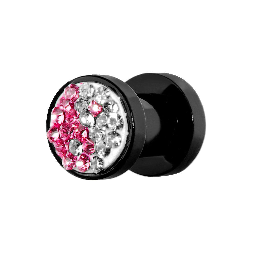 4 Gauge Pink Crystal Ferido Yin Yang Acrylic Screw Fit Tunnel