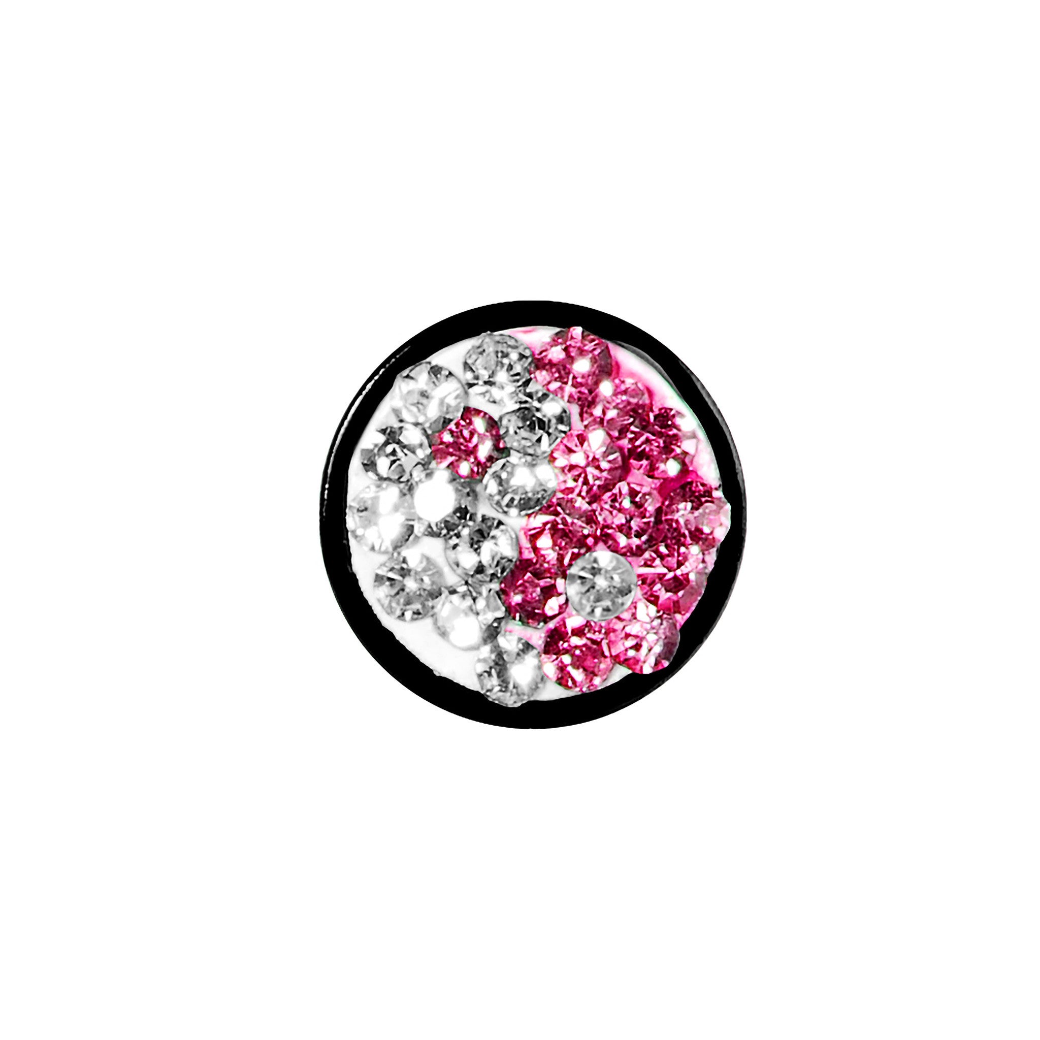 4 Gauge Pink Crystal Ferido Yin Yang Acrylic Screw Fit Tunnel