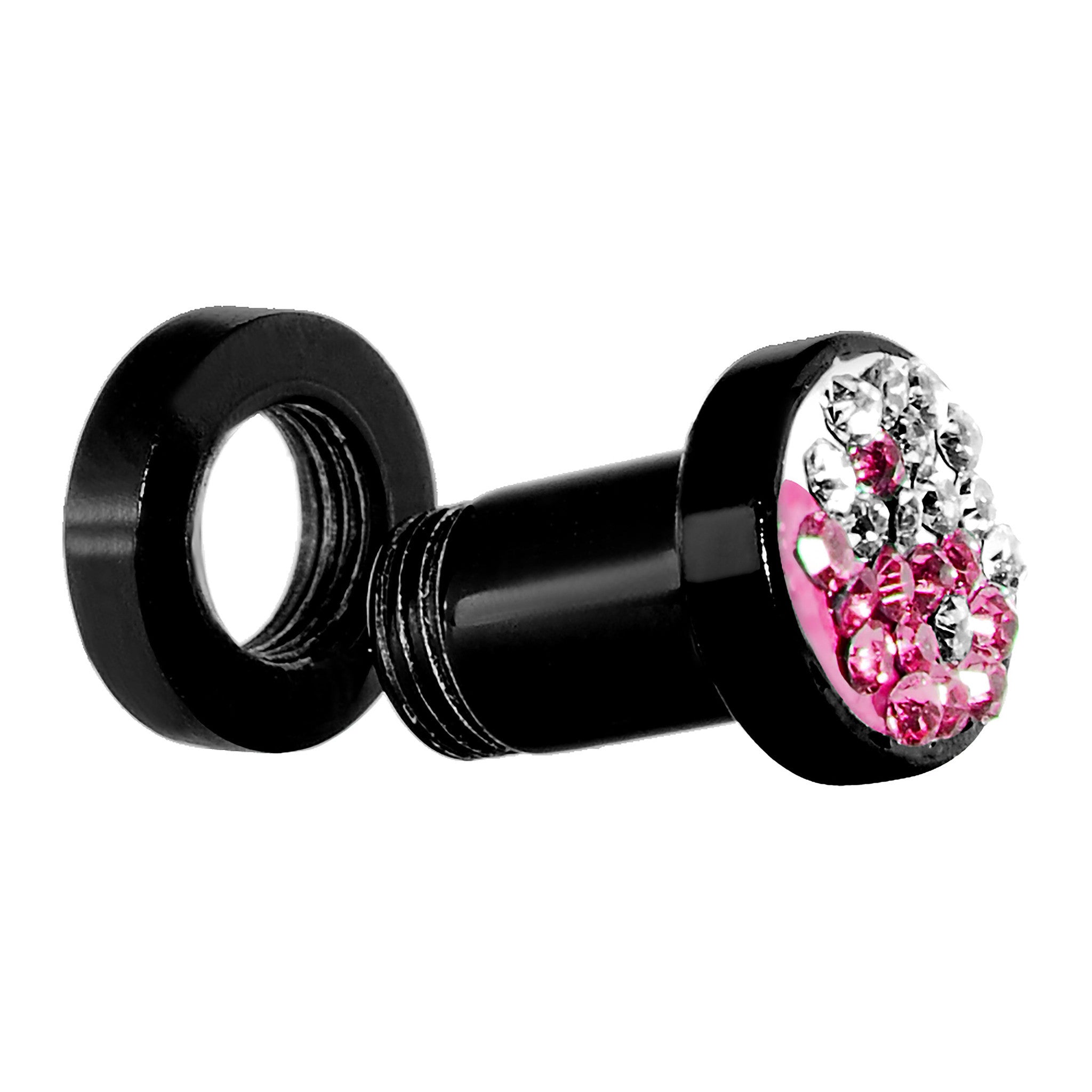 4 Gauge Pink Crystal Ferido Yin Yang Acrylic Screw Fit Tunnel