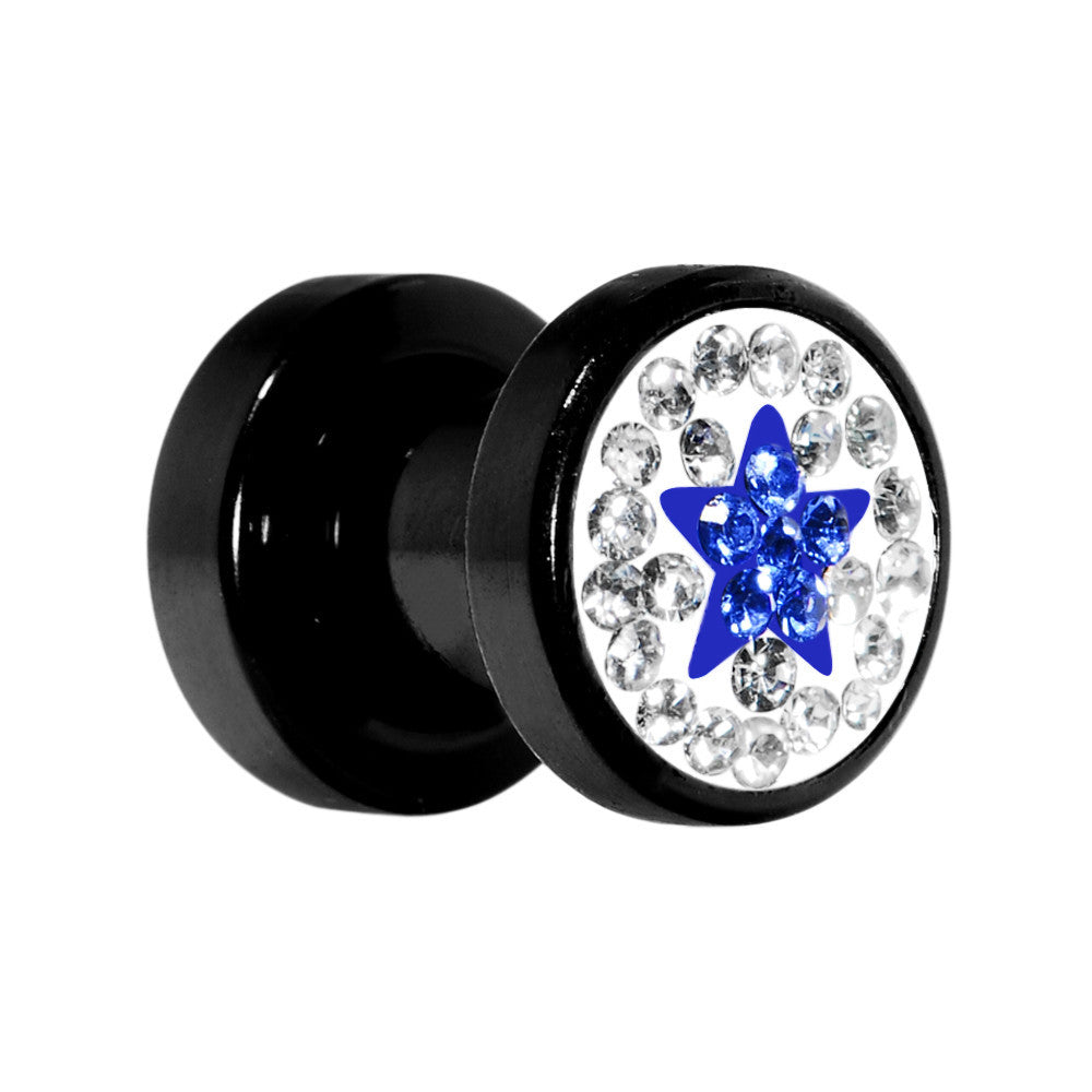 2 Gauge Blue Star Ferido Crystal Acrylic Screw Fit Tunnel