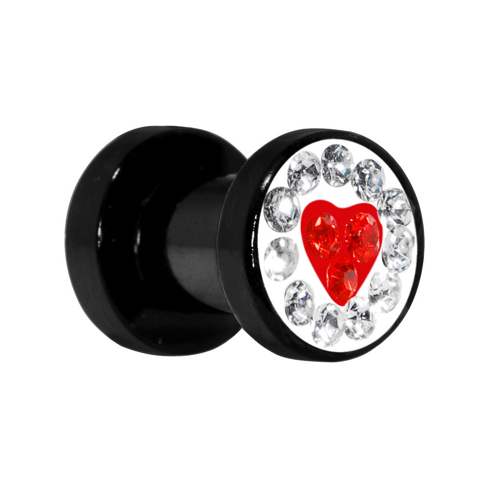 4 Gauge Red Heart Ferido Crystal Acrylic Screw Fit Tunnel