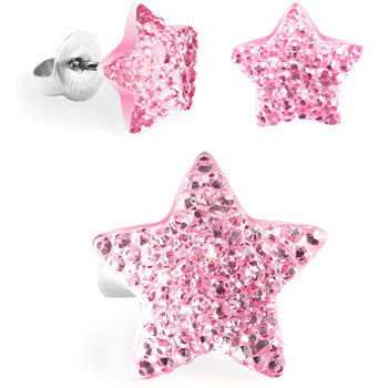 Pink Sparkler Star Adjustable Ring and Stud Earring Set