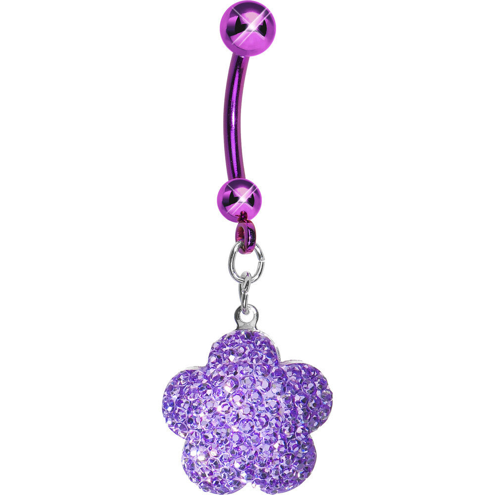 Purple Sparkler Flower Dangle Belly Ring