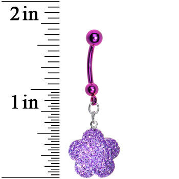 Purple Sparkler Flower Dangle Belly Ring